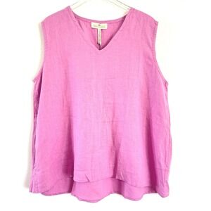 Crown Linen Designs | Women's Sleeveless V-Neck 100% Linen Top in Pink